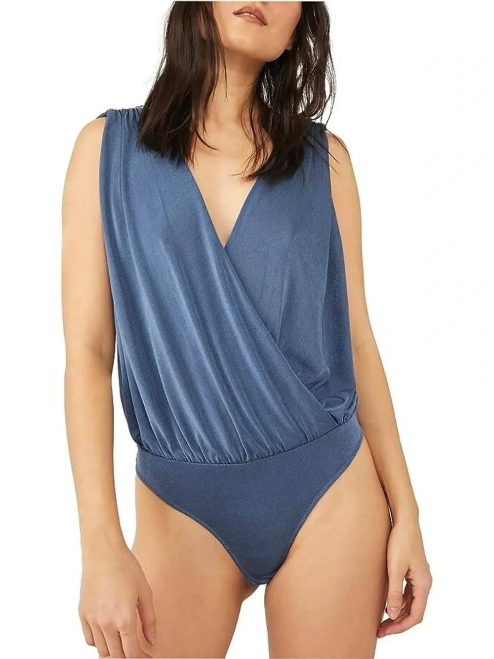 Free People Denim Blue Draped Surplice Tank